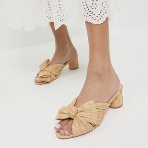 new Loeffler Randall Emilia raffia bow knot low heel mule in natural tan